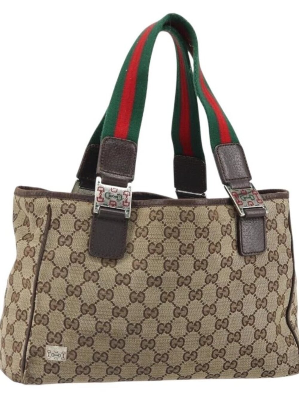 GUCCI GG Canvas Web Sherry Line Hand Bag Beige Silver 145810 Auth ep12728